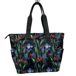 Aimee Kestenberg Black Zipper Tote Bag Midnight Orchid Print‎